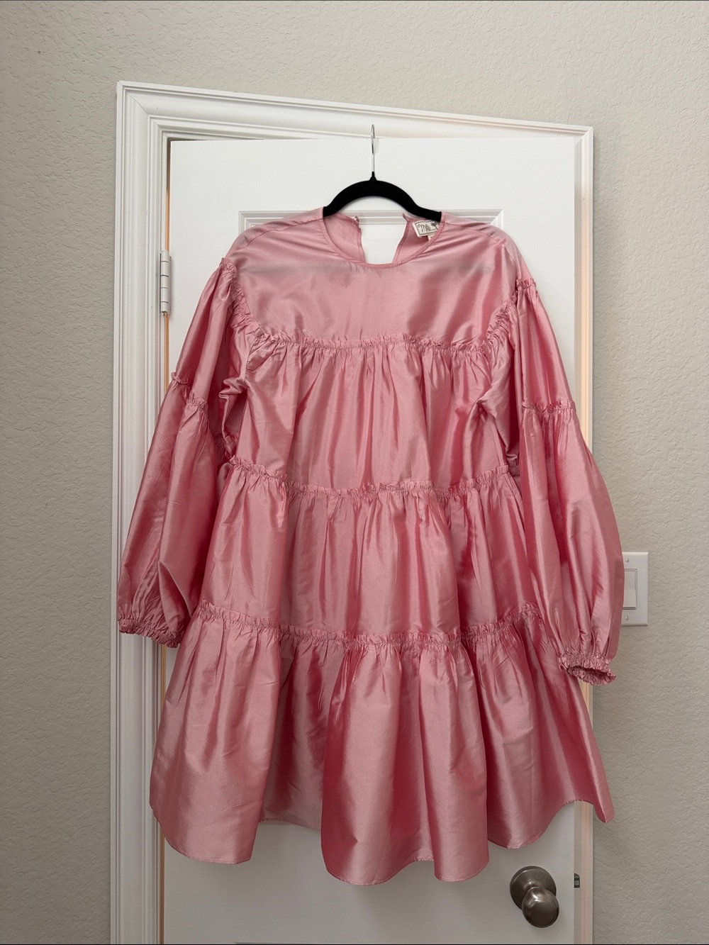 Women's Pink Tiered Satin Mini Dress